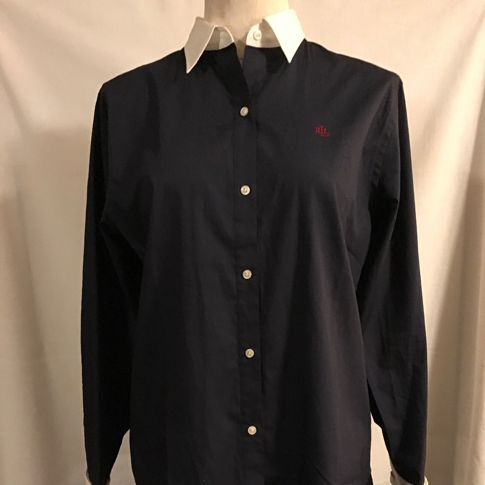 Lauren, Ralph Lauren, cotton shirt, size M, navy and white
